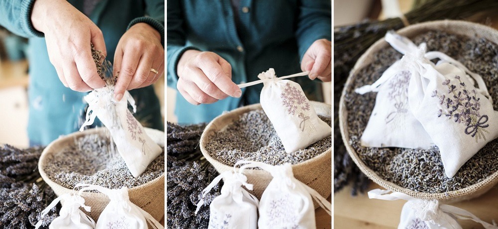 filling dried lavender bags
